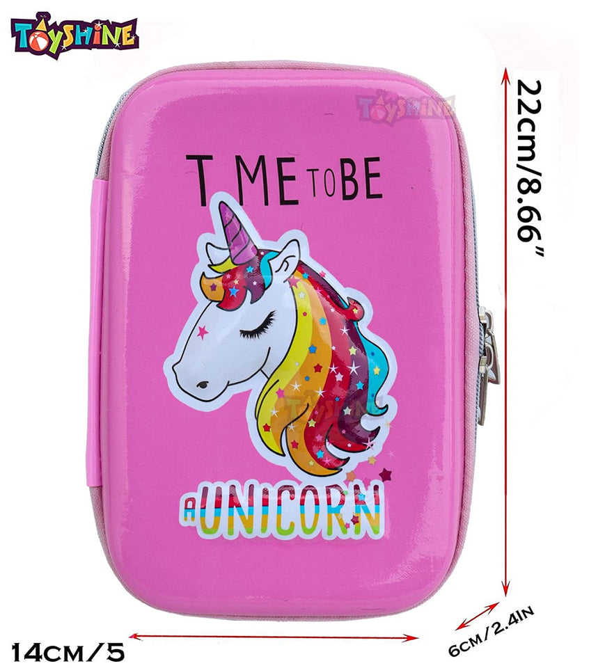 Toyshine Pink Unicorn Hardtop Pencil Case with Compartments - Kids Large Capacity School Supply Organizer Students Stationery Box - Girls Boys Pen Pouch - Light Pink