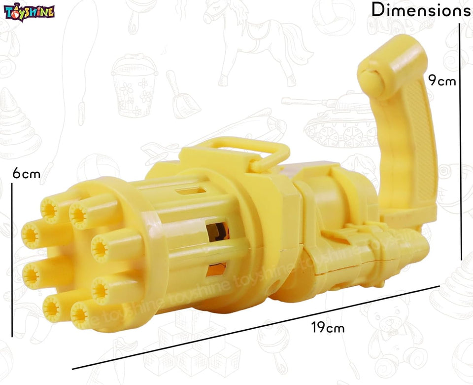 Toyshine 8 Hole Electric Bubbles Gun Gatling Bubble Machine Toy with Scoup Bottle for Children Party Favors Outdoor & Indoor Activity for Boys Girls 3 Years and Above (Yellow)