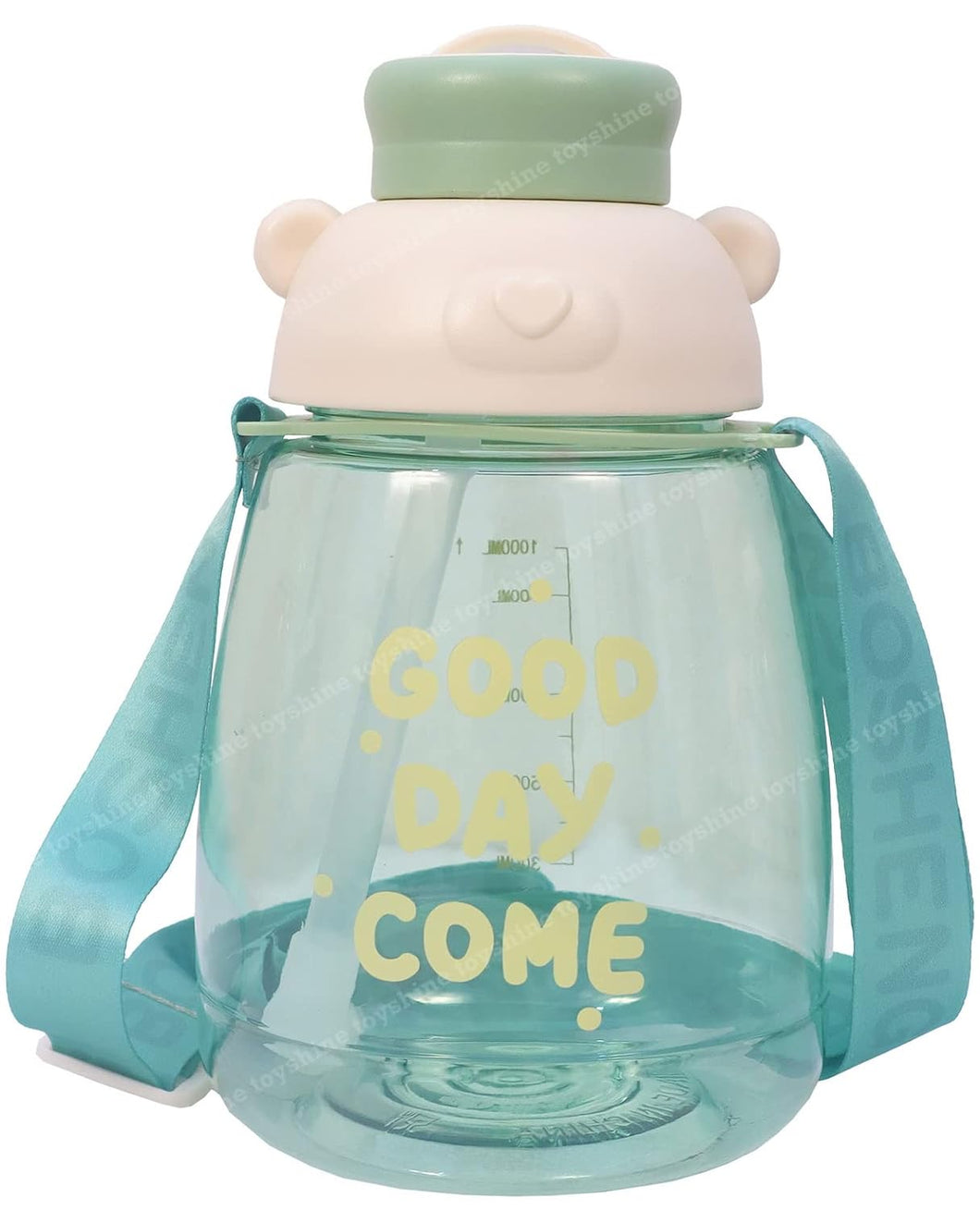 Toyshine You Got This 1300 ML Kids Water Bottle With Spill Proof Straw, Pop Button, BPA Free - Featuring Soft Handle Grip and Strap Children's Drinkware, Green