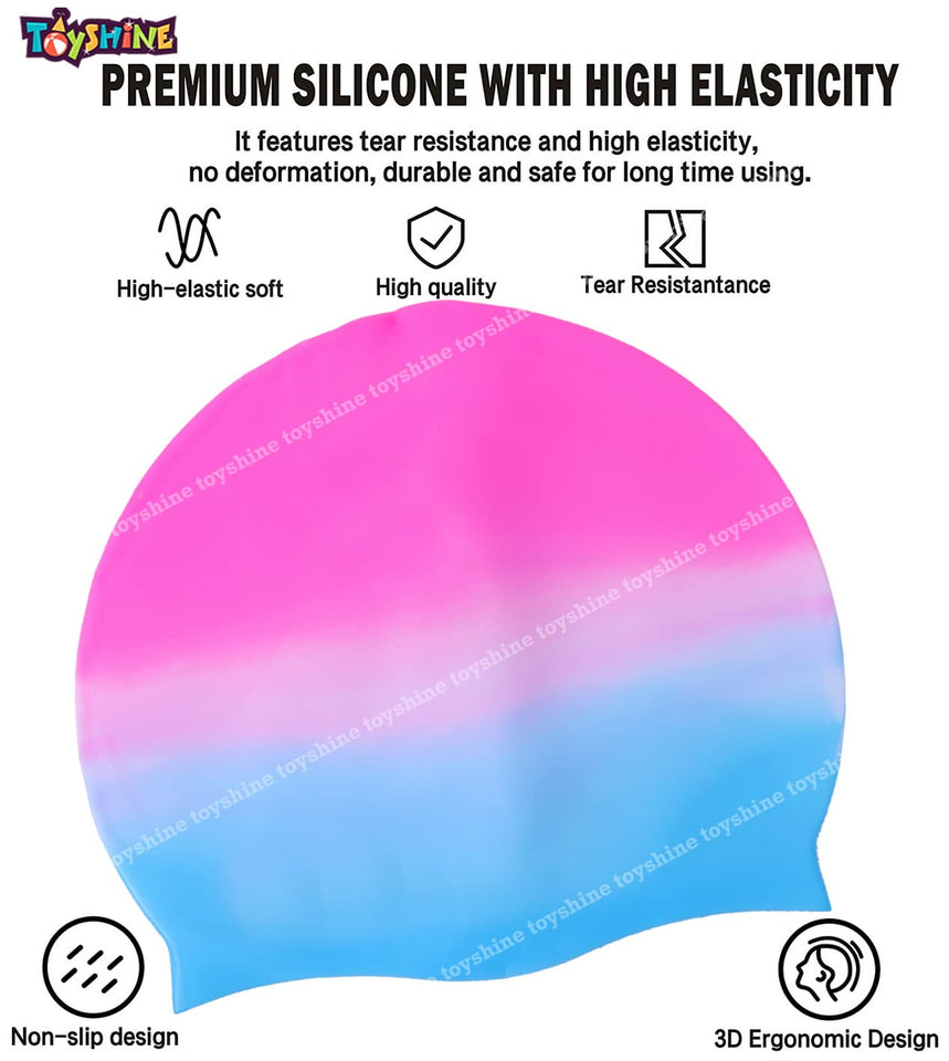 Toyshine Silicone Long Hair Swim Caps - Durable Silicone Swimming Cap Pink Multi SSTP