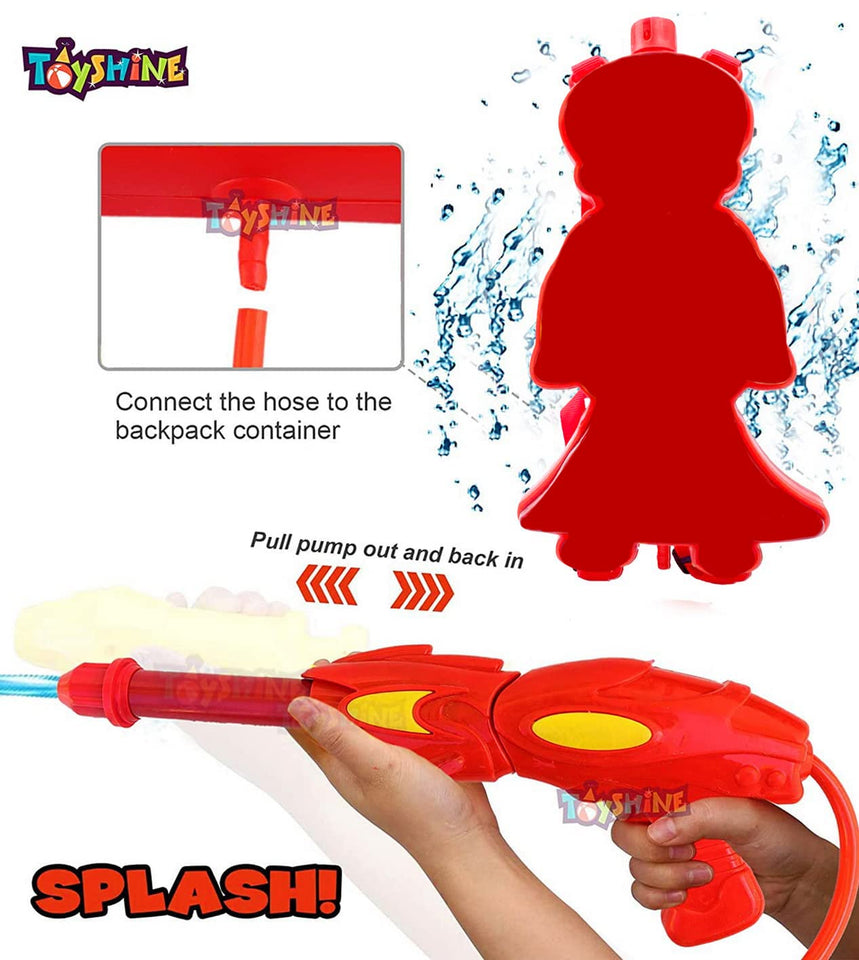 Toyshine Holi Water Toy Gun with Pressure Mechanism for Long Throw, Back Holding Tank, Back Holding Tank, 2.5 L, Red