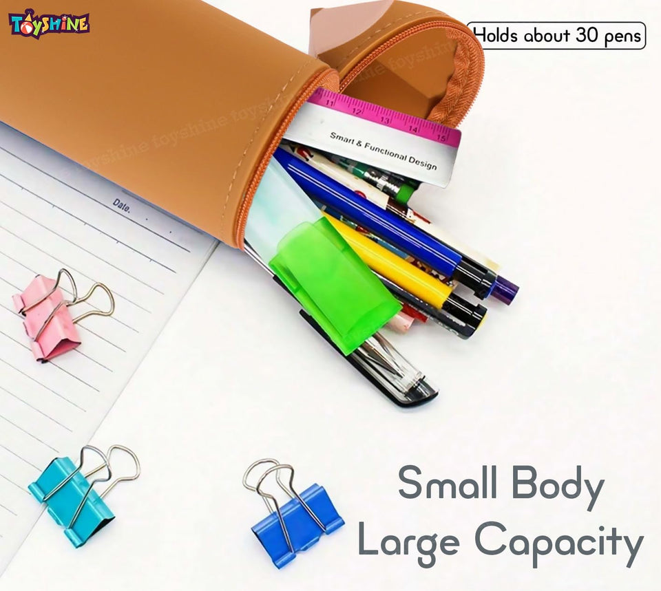 Toyshine Pencil Shaped Pencil Pouch Portable Pencil Bag with Zipper Cute Pen Pouch Bag for Kids Gift Stationery -Brown