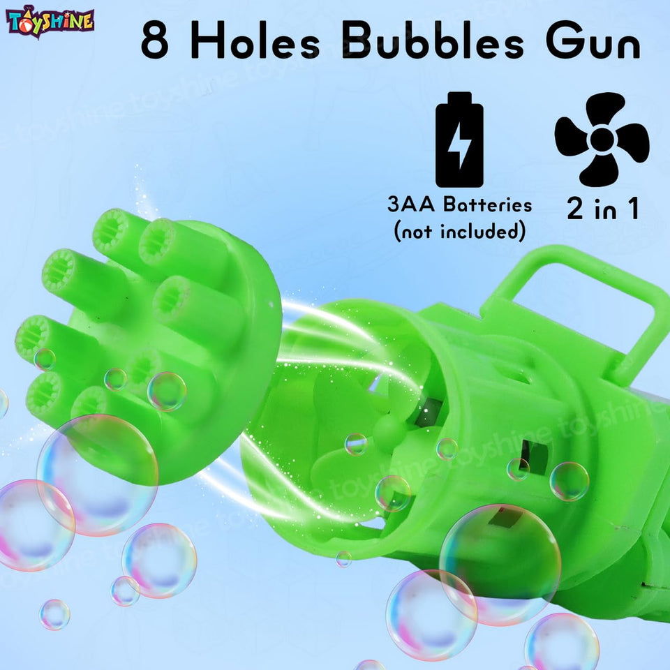 Toyshine 8 Hole Electric Bubbles Gun Gatling Bubble Machine Toy with Scoup Bottle for Children Party Favors Outdoor & Indoor Activity for Boys Girls 3 Years and Above (Green)