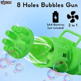 Toyshine 8 Hole Electric Bubbles Gun Gatling Bubble Machine Toy with Scoup Bottle for Children Party Favors Outdoor & Indoor Activity for Boys Girls 3 Years and Above (Green)
