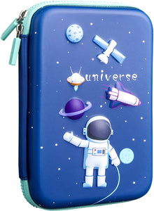 Toyshine Astronaut Space Theme 3D EVA Hardtop Pencil Case with Compartments - Kids Large Capacity School Supply Organizer Students Stationery Box - Girls Boys Pen Pouch, Blue