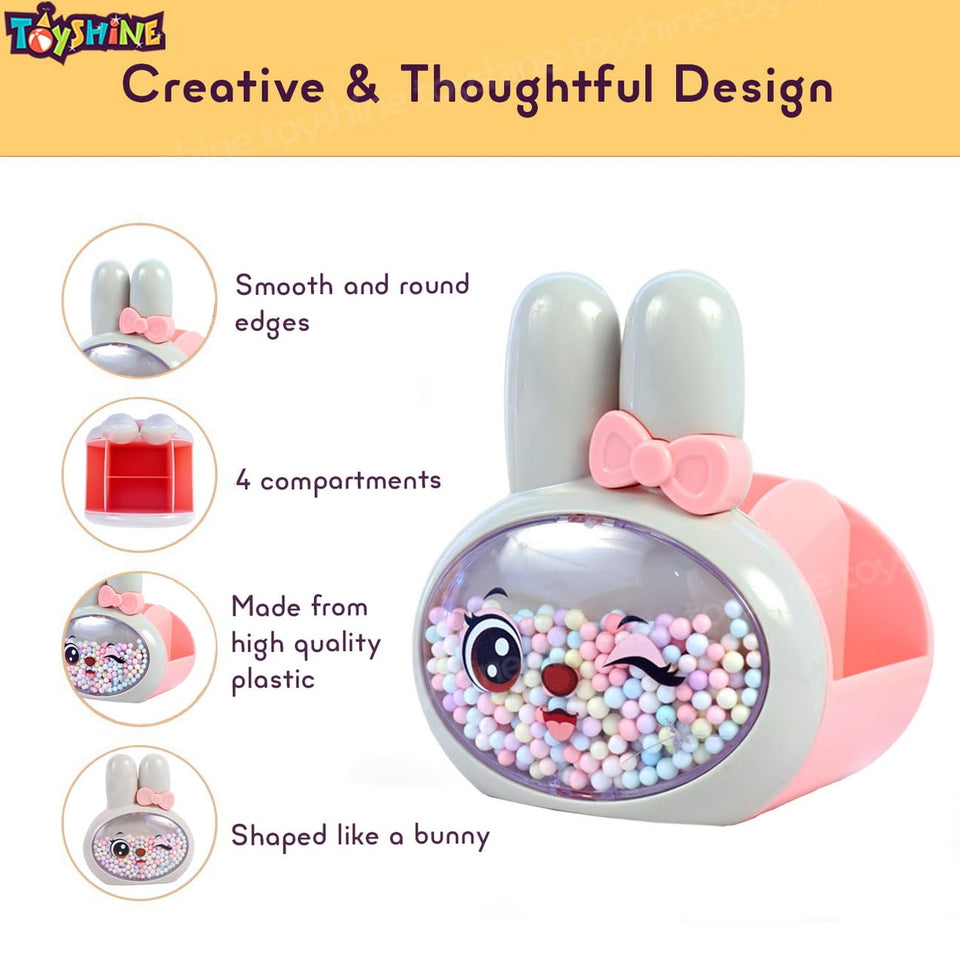 Toyshine Bunny Buddy Design Pen & pencil Holder - Desktop Stationery Organizer, Kids Pen Holders Return Gifts for Birthday, Stationery Organizer-Grey