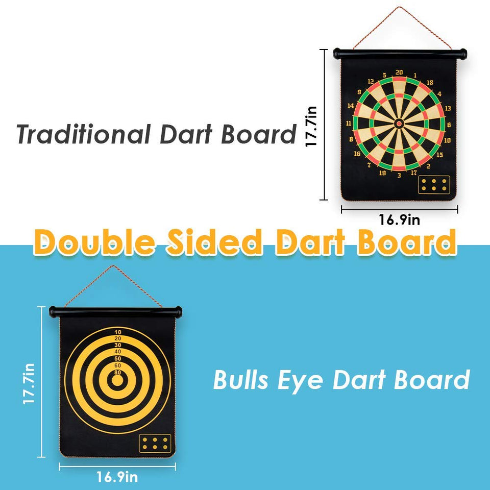 Toyshine Two Sided Magnetic Bullseye Dartboard Board Game Set, 17-Inch Dart Board, 6 Darts (SSTP)