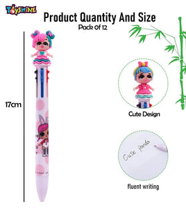 Toyshine Pack of 12 Retractable Monster Ballpoint Pens Multicolor Pens 0.5 mm 10 Colors Ink in One Ballpoint Pen - Birthday Return Gift Party Favor Kids Stationery Set Small Gifts- Dolls