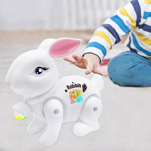 Toyshine Battery Operated Cute Interactive Walking Rabbit with Light & Sound Cuddly Electronic Pet Educational Features Toy for Kids - White