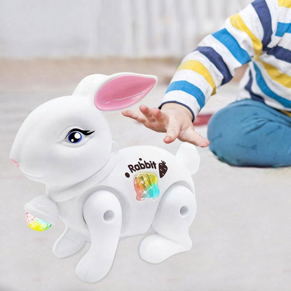 Toyshine Battery Operated Cute Interactive Walking Rabbit with Light & Sound Cuddly Electronic Pet Educational Features Toy for Kids - White