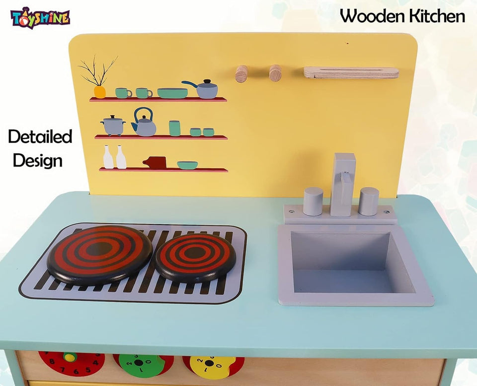 Toyshine Big Size Wooden Play Kitchen Set for Kids Toddlers, Toy Kitchen Gift for Boys Girls, Age 3+
