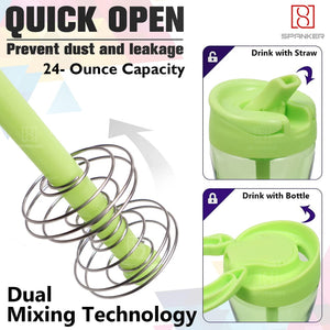 Spanker Dual Mixing Technology, BPA Free, 24-Ounce, Protein Shaker Bottle Mixing Grids Included, Green