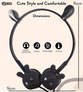 Toyshine Rabbit Design Headphone, Stereo with Mic Earphone, Stylish Headphones for Girls/Boys 3.5mm Jack On Ear Wired- Black