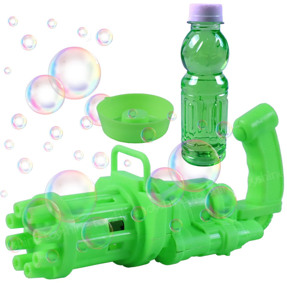 Toyshine 8 Hole Electric Bubbles Gun Gatling Bubble Machine Toy with Scoup Bottle for Children Party Favors Outdoor & Indoor Activity for Boys Girls 3 Years and Above (Green)