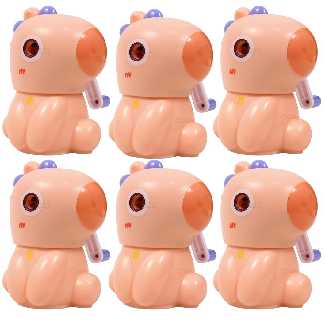 Toyshine Cute Pencil Sharpeners Manual for Kids and Artists, Handheld Manual Pencil Sharpener for Pencils - Dinosaur, Pink-Pack of 6