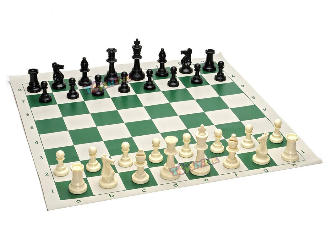 Toyshine Tournament Chess Set (CS-52) with Plastic Chessmen and Green Roll-Up Vinyl Mat