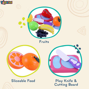 Toyshine 6 Pc Slice & Play Realistic Sliceable Fruits with Chopping Board, Plate and Kife Interactive Pretend Play Toy for 3+ Years