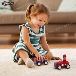 Toyshine Pack of 2 Toy Cars Push and Go Play Set Friction Powered Car Pull Back Vehicles Transport Tools Gifts for Babies Toddlers Kids Boys Girls Age 3+ Years Old (Including Car and Train)