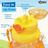 Toyshine Duckling 1150 ML Dual Sip System Kids Water Bottle With Spill Proof Straw, Pop Button, BPA Free - Featuring Soft Handle Grip and Strap Children's Drinkware, Yellow