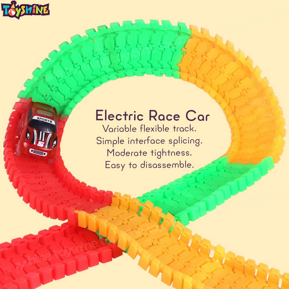 Toyshine Tracks Set Glow Race Car Toy Set Educational Twisted Flexible Tracks 220 Pcs with Electric Car Toys for Kids - Multicolour - B
