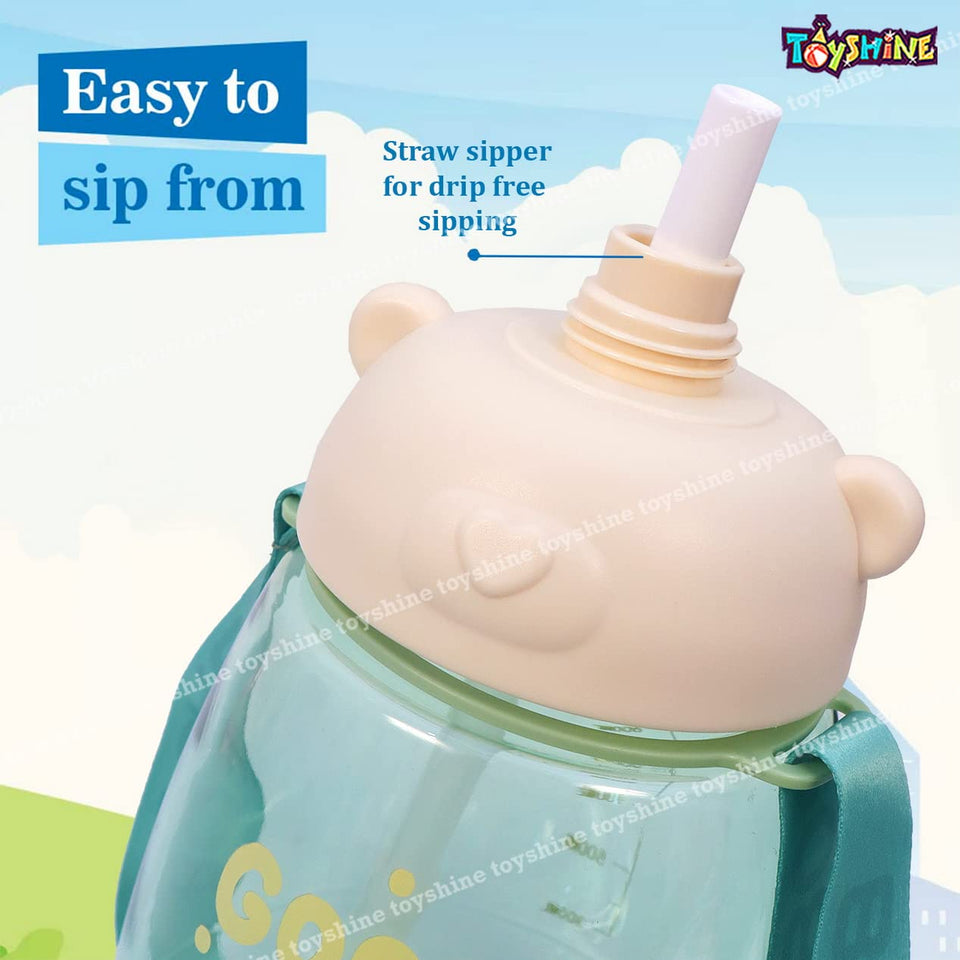 Toyshine You Got This 1300 ML Kids Water Bottle With Spill Proof Straw, Pop Button, BPA Free - Featuring Soft Handle Grip and Strap Children's Drinkware, Green