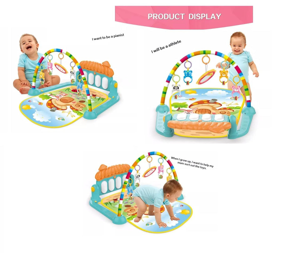 Toyshine Baby Gym Play Mat Musical Activity Center Kick & Play Piano Gym Tummy Time Padded Mat for Newborn Toddler Infants