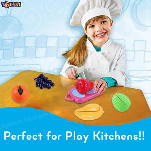 Toyshine 6 Pc Slice & Play Realistic Sliceable Fruits with Chopping Board, Plate and Kife Interactive Pretend Play Toy for 3+ Years