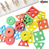 Toyshine Pack of 2 Wooden Combo - Column Blocks and Colorful 120 pcs Domino | Play Montessori Toys for Kids for Girls Boys