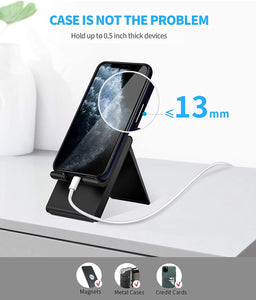 Spanker Mobile Cell Phone Stand Adjustable Foldable Portable Holder Cradle，Phone Dock for Desk Table，Compatible with Phone 11 Pro xs xr x se 8 All Android Smartphones- Black