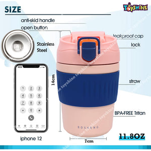 Toyshine Basic Handy Bottle Hot Cold Stainless Steel 304 Water Bottle for Kids, Adults Double Walled Flask Metal Thermos, Spill Proof Lock Closure, BPA Free for School Home, Drinkware, 350 ML, Pink