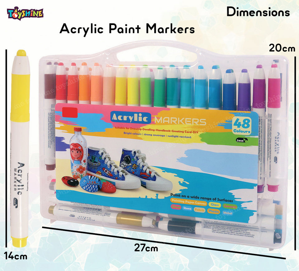 Toyshine 48 Pack Acrylic Paint Markers For Rock Wood Canvas Glass Ceramic Plastic Metal Stone Painting DIY Crafts Making Art and Craft Supplies