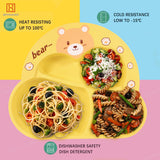 Spanker 7 Piece Mealtime Bamboo Dinnerware for Kids Toddler, Plate and Bowl Set Eco Friendly Dishwasher Safe Great Gift for Birthday - Bubu Bear (Yellow)