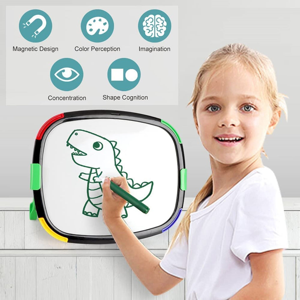 Toyshine Kids Tabletop Easel with Dinosaur Puzzles,Magnetic Letters and Numbers,Double-Sided Whiteboard & Magnetic Puzzle Art Easel for Kids Toddlers