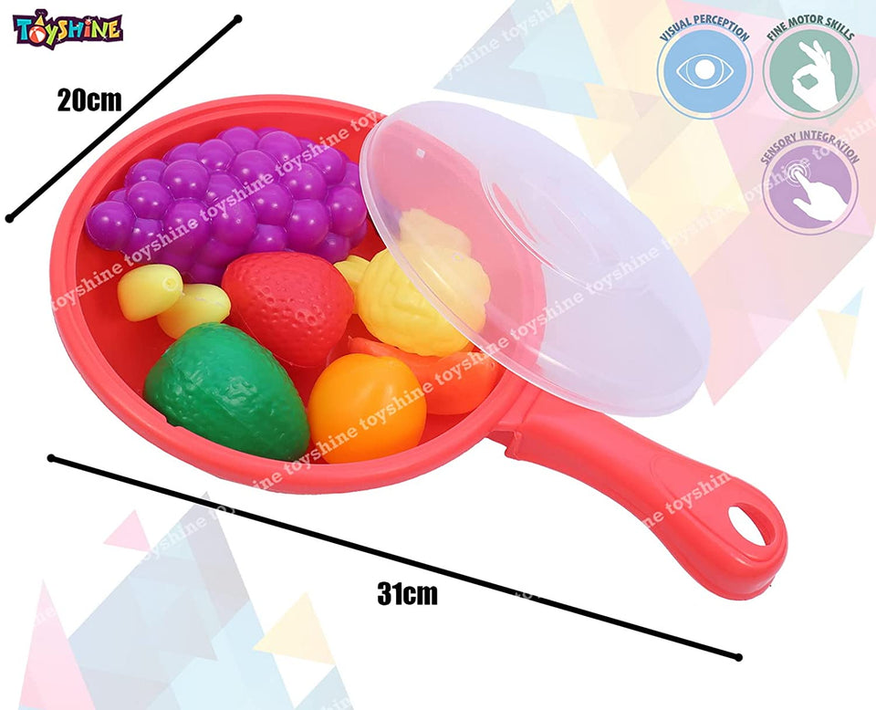 Toyshine 8 Pcs Fruits Play Toy Set with Pan | Pretend Play Food Cooking Toy for Kids Learning Educational Toys for Boys Girls Toddler 3-6 Years