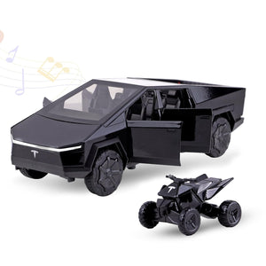 Toyshine1:24 Scale Die Cast Musical Cybartruck Pick-Up Truck with a Motorcycle Along with Pull Back Function Opening Doors and Back Feature for Kids Boy Girl 3+ (Black)