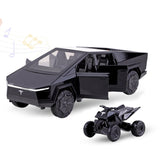 Toyshine1:24 Scale Die Cast Musical Cybartruck Pick-Up Truck with a Motorcycle Along with Pull Back Function Opening Doors and Back Feature for Kids Boy Girl 3+ (Black)