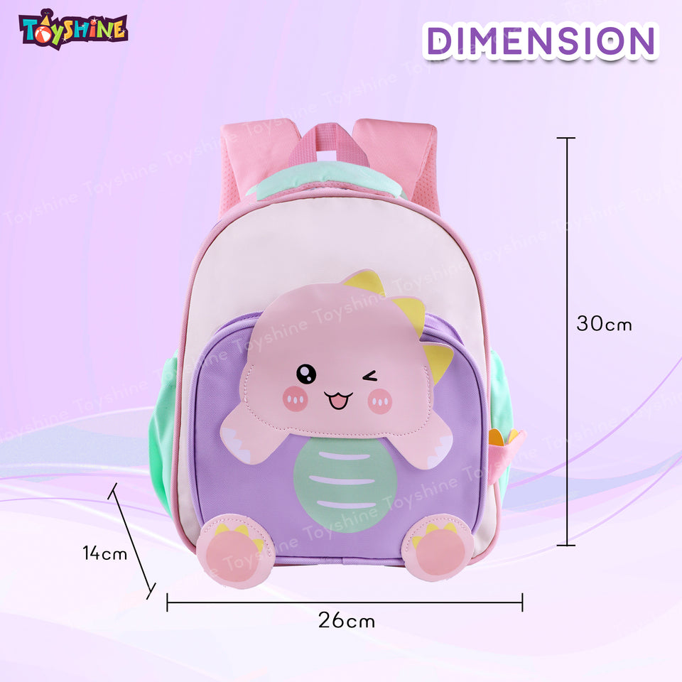 Toyshine 11" Cute Dino Theme Kindergarten Backpack for Kids Girls Boys Toddler Backpack Preschool Nursery Travel Bag Picnic Bag, Mini Size - Purple