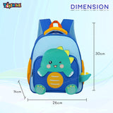 Toyshine 11" Cute Dino Theme Kindergarten Backpack for Kids Girls Boys Toddler Backpack Preschool Nursery Travel Bag Picnic Bag, Mini Size - Blue