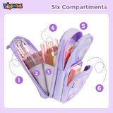 Toyshine 3 Layer Large Capacity Handheld Multifunctional Pencil Pouch for School Kids Students Cute Stationary Gift for Girls Boys - Purple