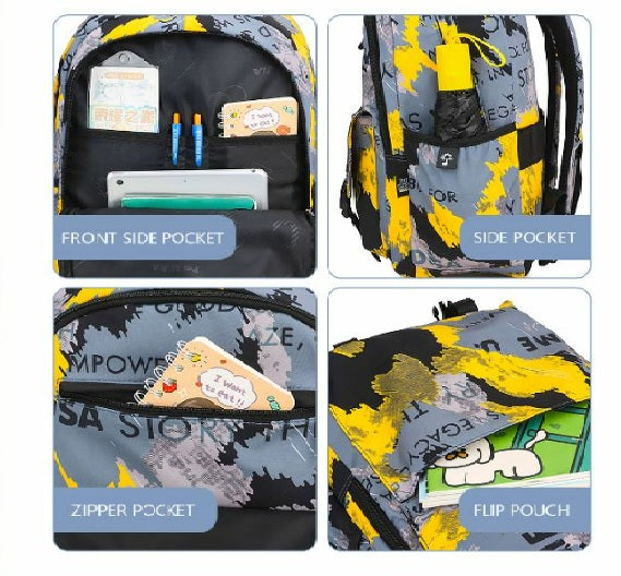 Toyshine Camo Print High School College Backpacks for Teen Girls Boys Lightweight Bag-Black