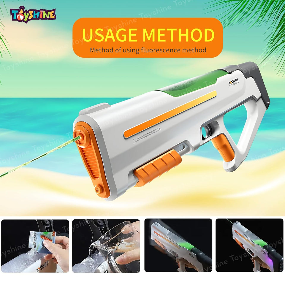 Toyshine Electric Water Holi Gun Toy with 25-32Ft Range | Self-Filling | Lights | 500mah Rechargeable Powerful Battery 600ml Tank Capacity High Pressure Mechanism for Kids Outdoor Water Fun, Orange