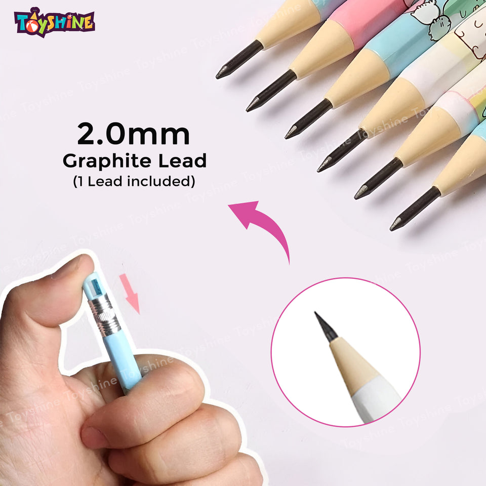 Toyshine 12Pc Cartoon Print Mechanical Pencils 2.0mm with inbuilt sharpener | School & Office Supplies Perfect for Artists Writers Students Return Gift