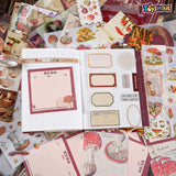 Toyshine Scrapbooking Vintage Collection Mushroom Chronology Gift Box Set of 125pcs Aesthetic Journaling Kit, Scrapbook Kit with Stickers, Washi Tapes, Art Craft Gift for Kids Boys Girls Teens - Red