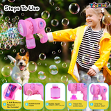 Toyshine 12 Holes Powerful Automatic Rechargeable Bubble Gun Machine with 2 Refil Bottles Bubble Blaster for Adults Kids Birthday Return Gift - Pink