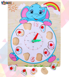 Toyshine 5 pc Time Learning Cute Animal Shaped Wooden Clock for Kids with Moveable Hands