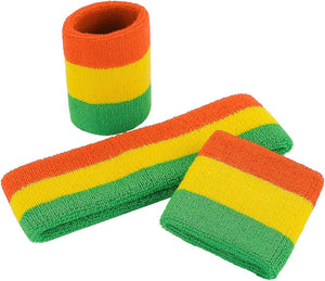 Toyshine 9 Pieces Sweatbands Set, Includes Sports Headband and Wrist Sweatbands Striped Sweat Band for Athletic Men and Women - Multicolor