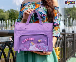 Toyshine Unicorn Design Handbag 14x10 Inches | Tuition, Picnic, Laptop, Notebook Carrying Handbag for Students - Purple