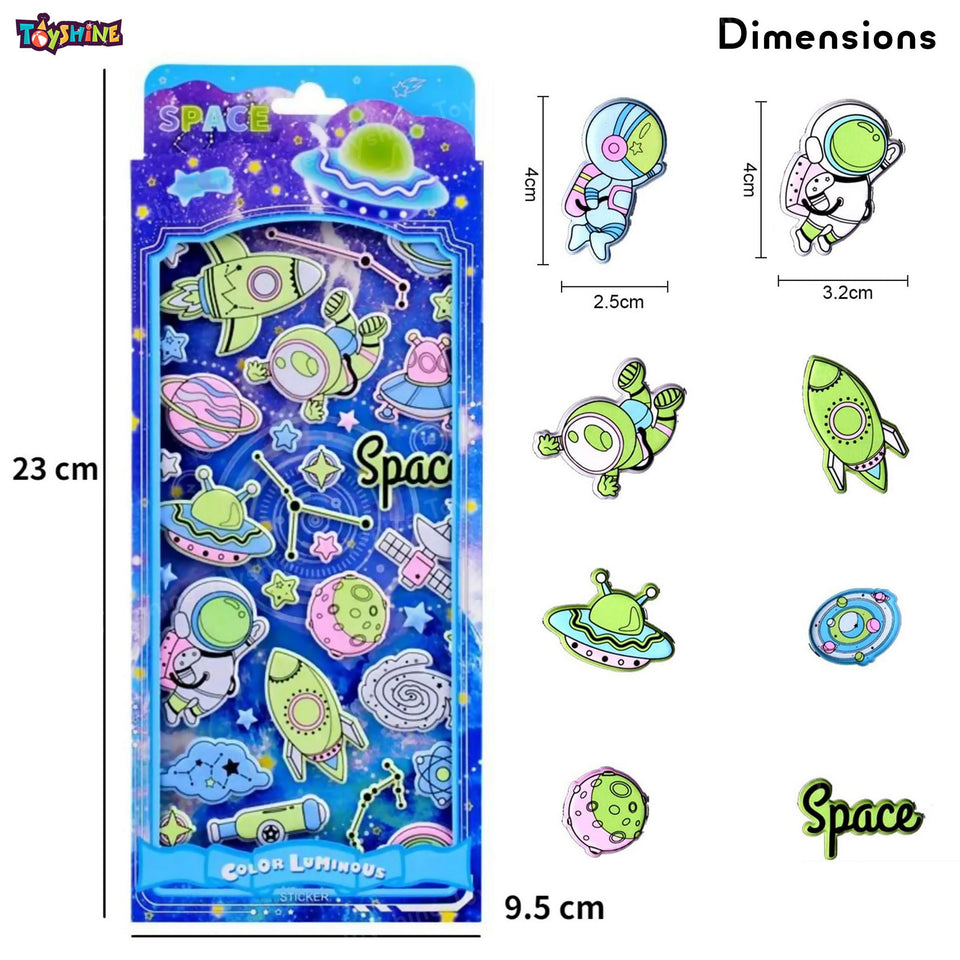 Toyshine 4 Sheets Glow in The Dark Space Theme Wall Stickers Decor for Kids Room, Scrapbooking Notebook Project Practicles Decoration and Fun Birthday Gift Party Supplies Reward - Design May Vary