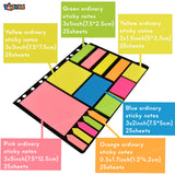 Toyshine 3 Set Super Sticky Notes with Color Coding Pattens Includes 375 pcs Index Tabs Bookmark Stickers and Memo Flag