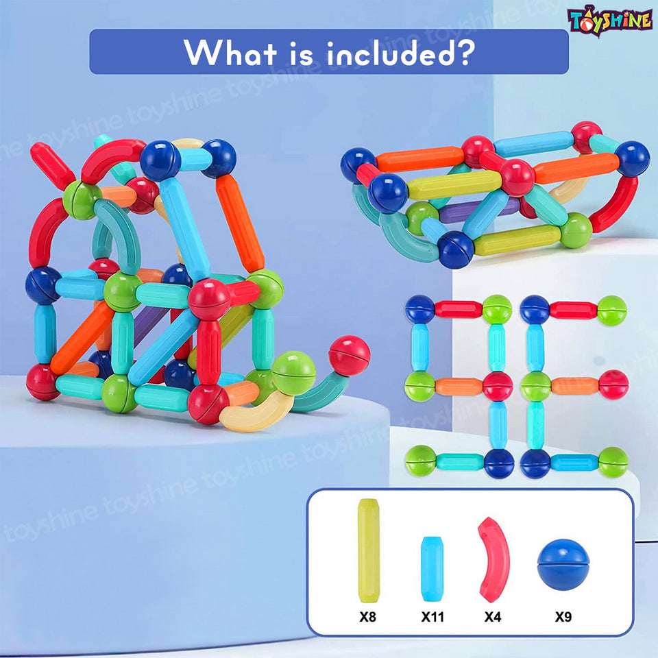 Toyshine 32 Pc Magnetic Roundels Sticks Building Block Constructing & Creative Learning Educational Toy Stem Kit for 3+ yrs Kids
